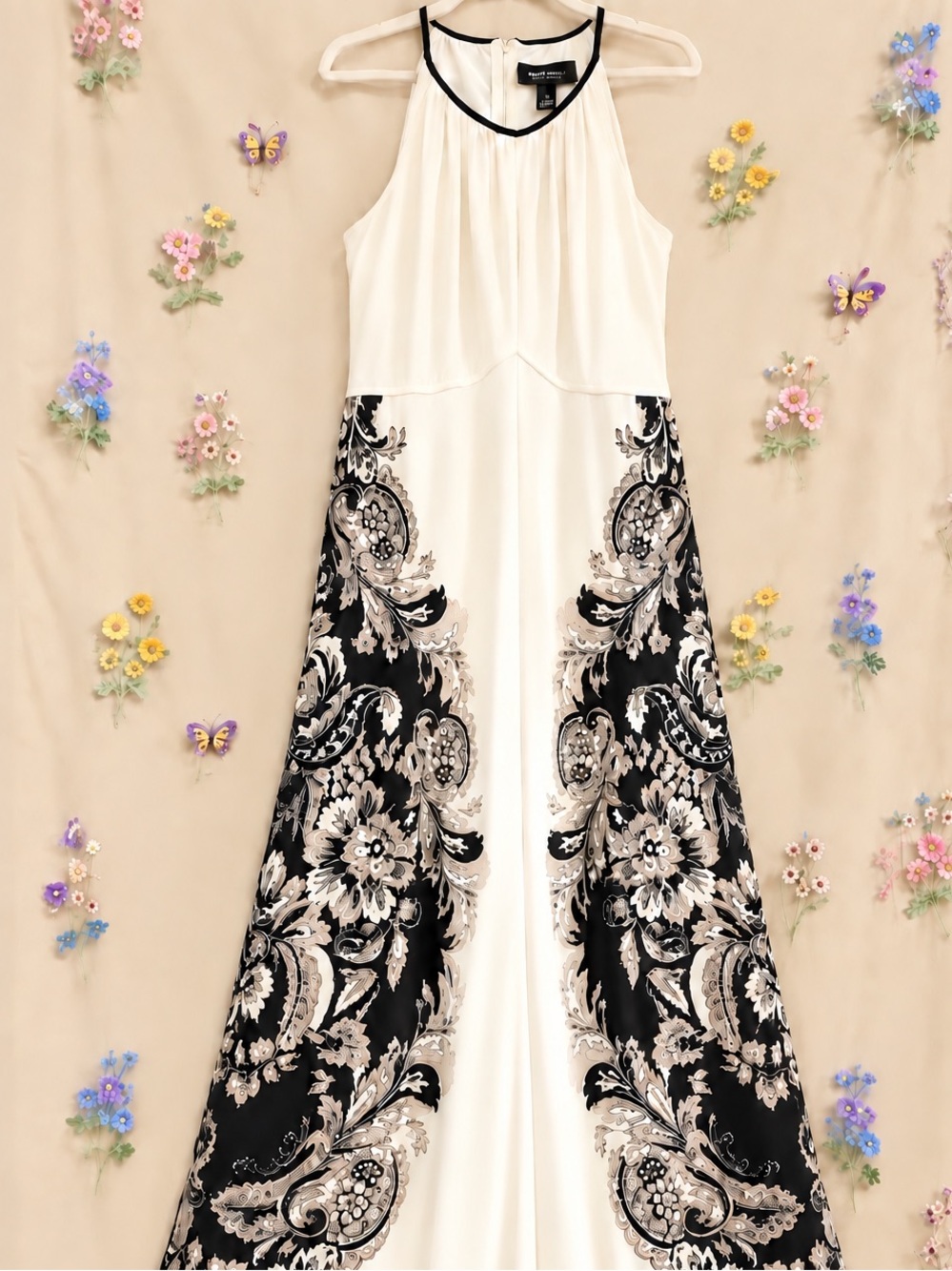 White House Black Market Passion Scroll Halter Maxi Dress NWT Size 12